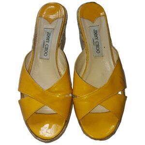 Sh126 Jimmy Choo Yellow Patent Leather Phyllis Platform Wedge 9